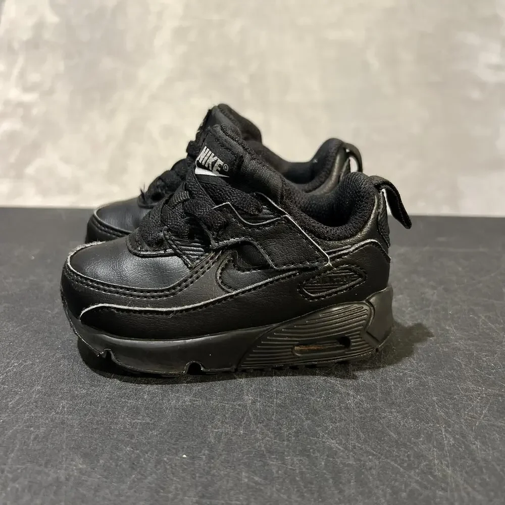 Nike Air Max 90 EasyOn Shoes Toddler Size 5C Triple Black Leather Boys Sneakers